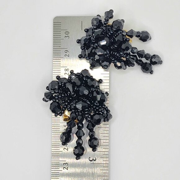 VTG LOIS ANN Black Faceted Cluster Clip-on Earrings Special Occasion - Picture 5 of 5